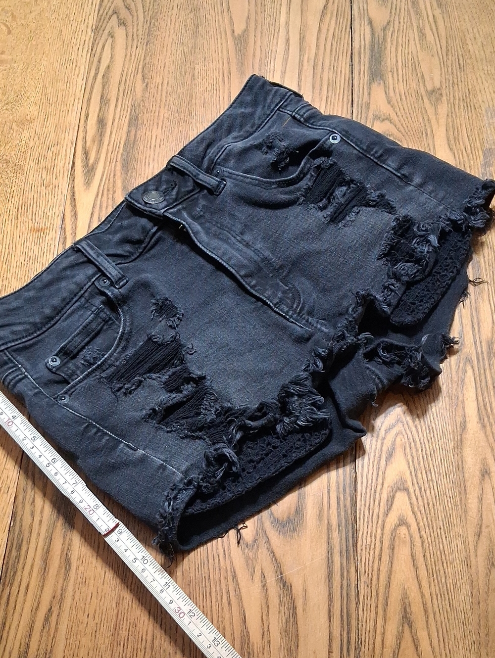 AMERICAN EAGLE JEAN SHORTS WOMENS 6 BLACK SUPER STRETCH HIGH RISE SHORTIE Denim